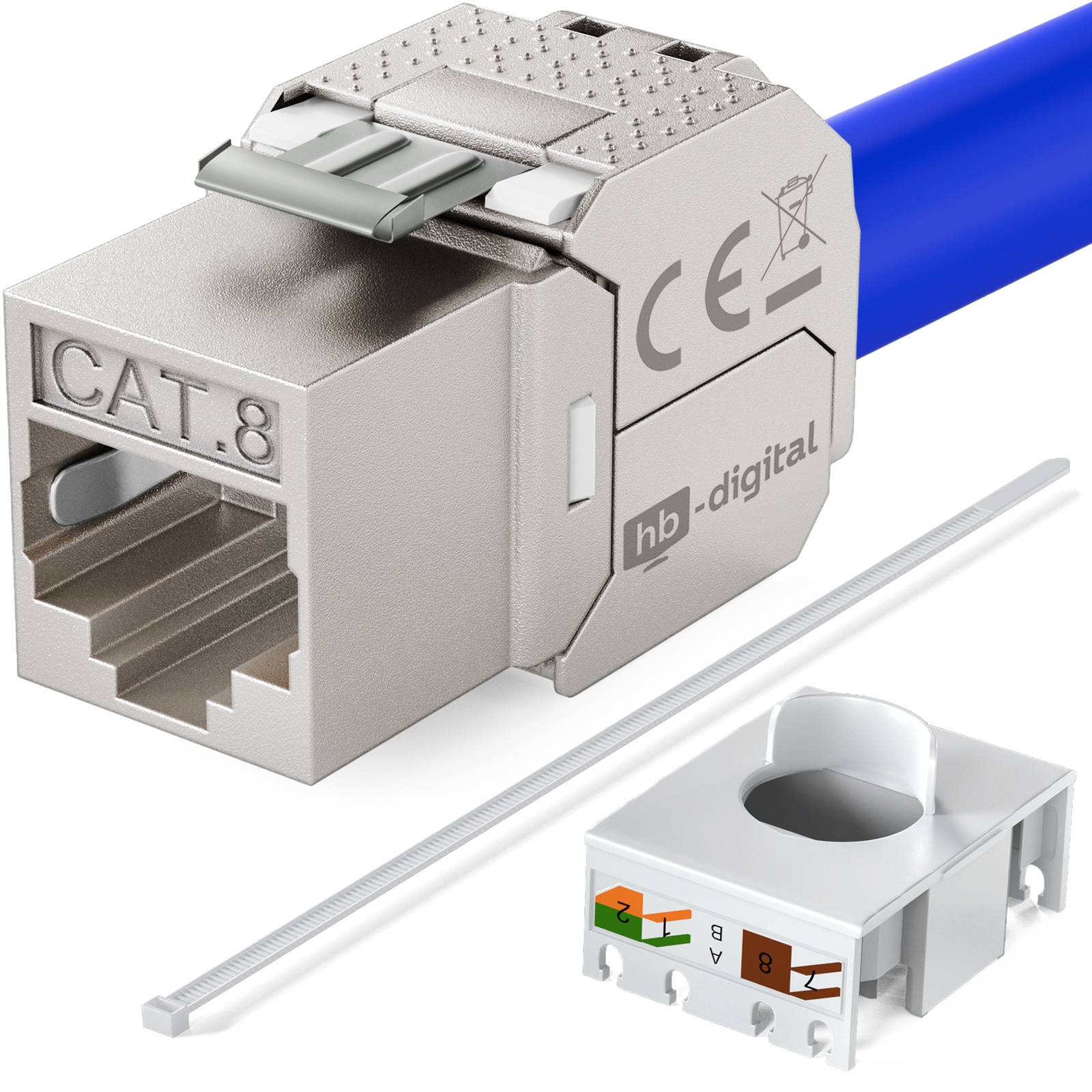 hb-digital 48x Keystone Modul RJ45 CAT 8.1 GHMT zertifiziertes LSA vergoldete Kontakte