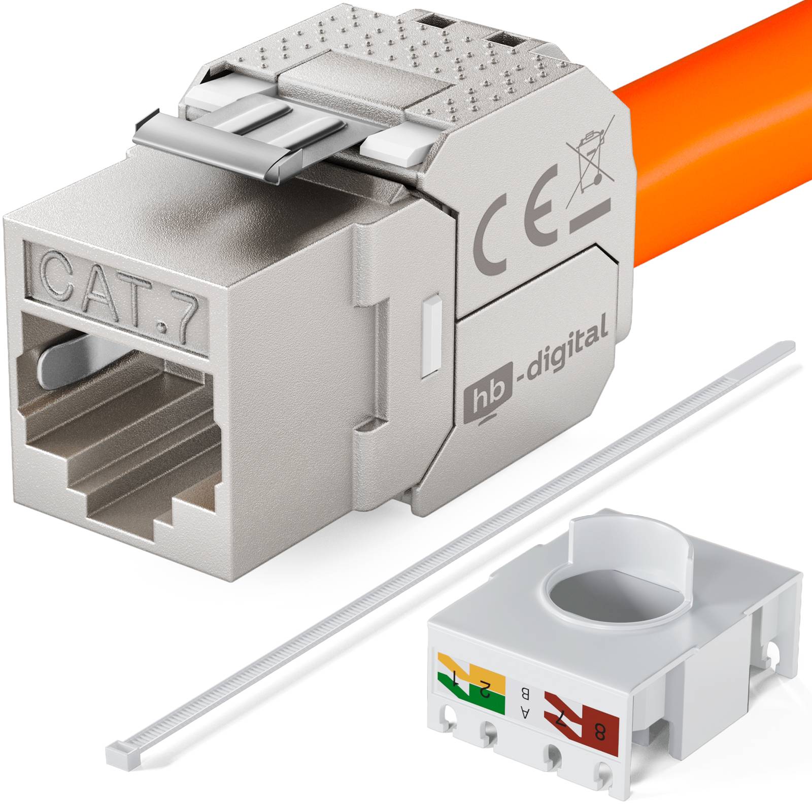 hb-digital Hutschienenadapter 4 Port mit CAT 7 Keystone Modul RJ45