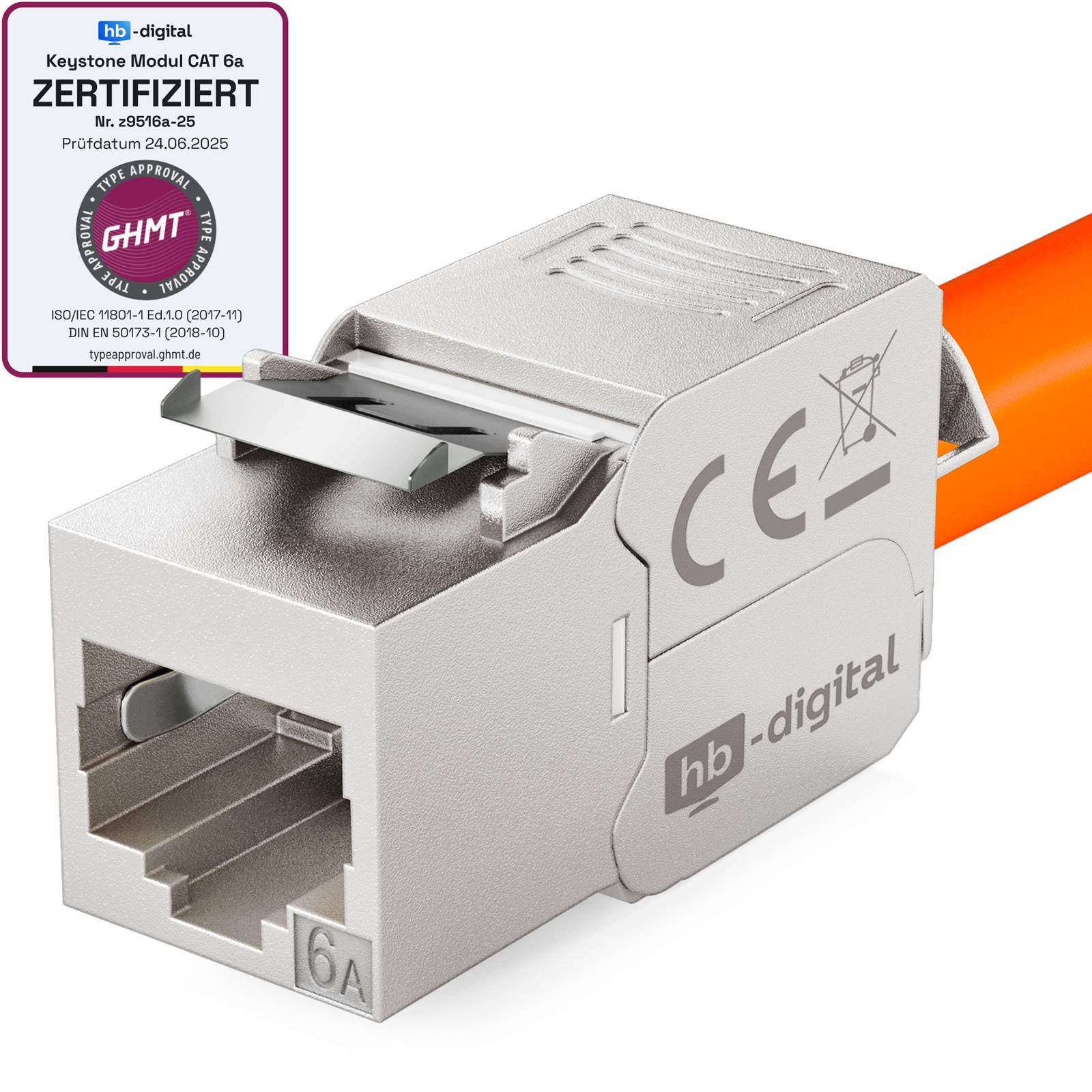 hb-digital Keystone Modul CAT 6a RJ45 180 Grad LSA Zinklegierung Silber