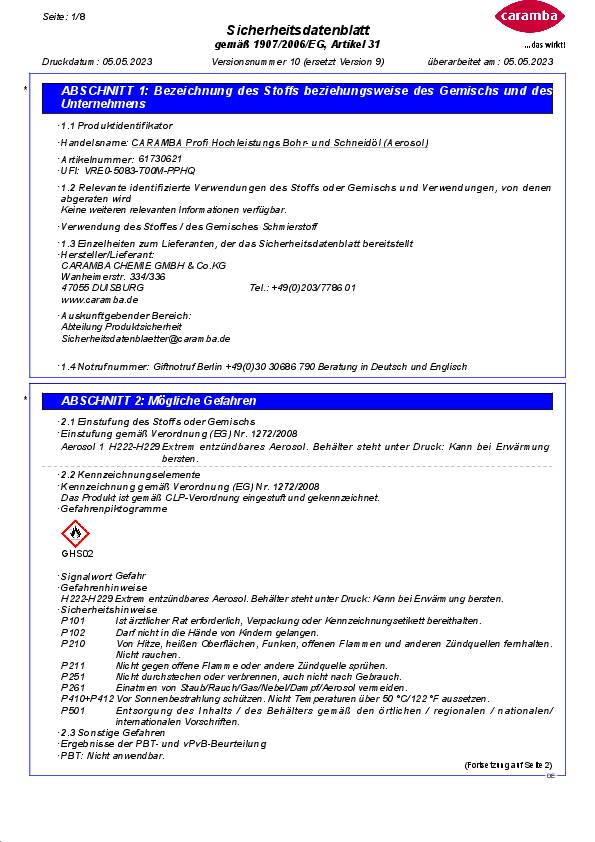 Bohr- u.Schneidölspray 500ml Spraydose CARAMBA 6 Dosen