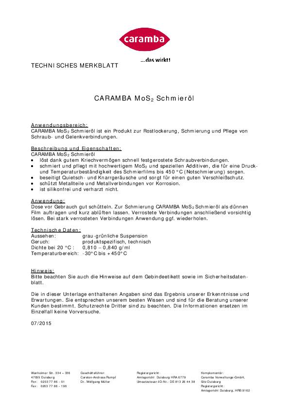 Schmieröl MOs2 300 ml Spraydose CARAMBA 6 Dosen