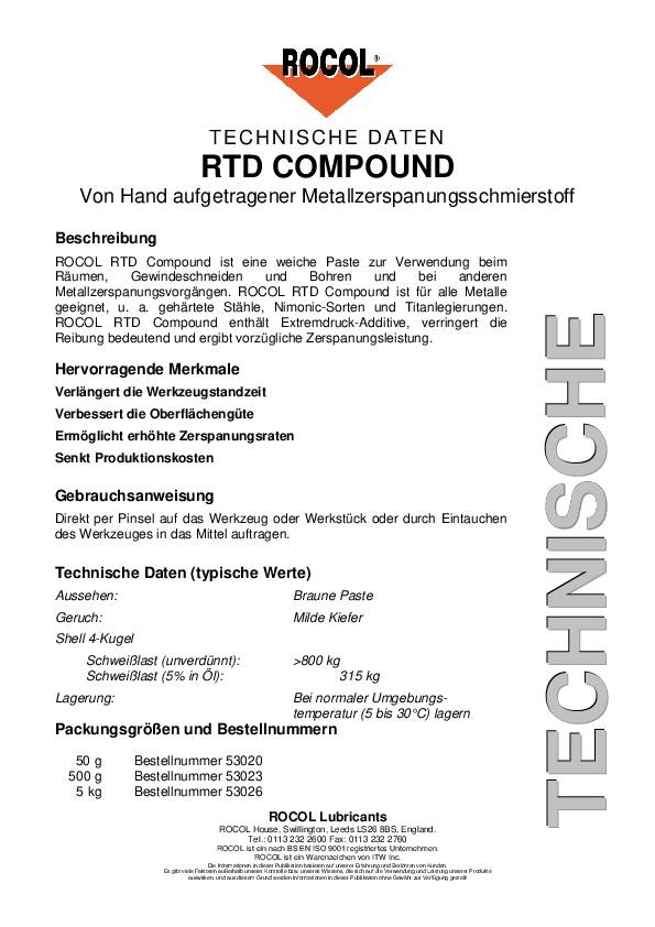 Gewindeschneidpaste RTD Compound 50g Tube ROCOL 12 Dosen