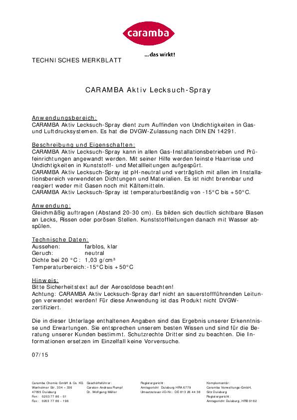 Aktiv-Lecksuchspray farblos DVGW 400 ml Spraydose CARAMBA 6 Dosen