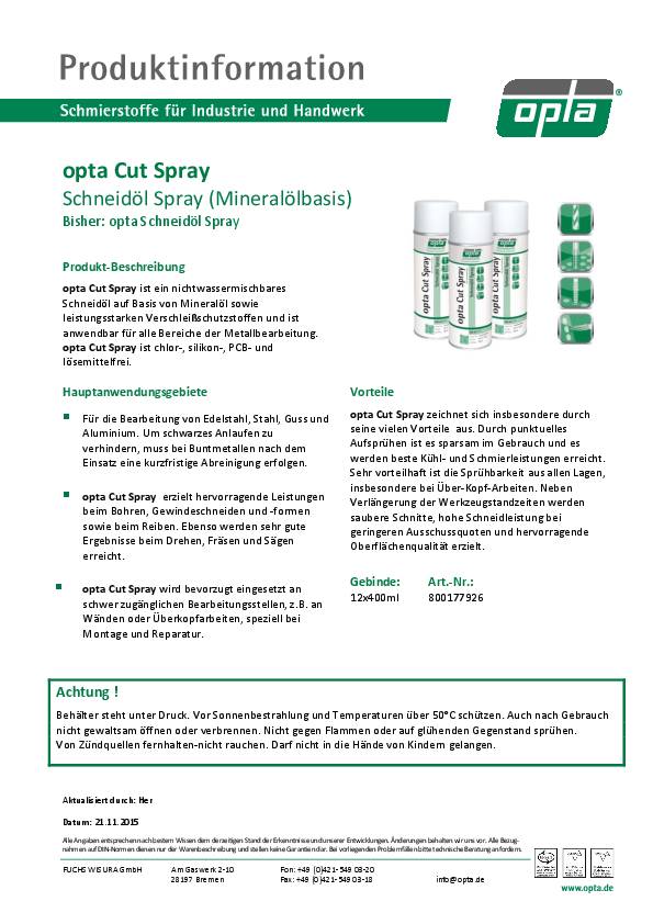 Hochleistungsschneidöl Cut Spray 400 ml Spraydose OPTA 12 Dosen