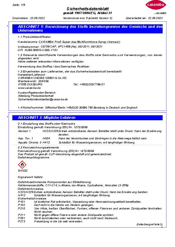 Multifunktionsöl Super 500ml Spraydose CARAMBA 6 Dosen