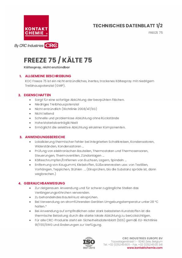 Kältespray KÄLTE 75 400 ml farblos b.max.-45GradC Spraydose CRC 12 Dosen