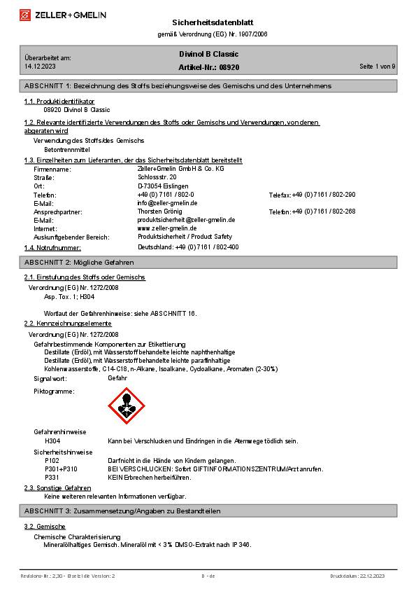 Betontrennmittel B Classic farblos-gelblich 30l Kanister DIVINOL