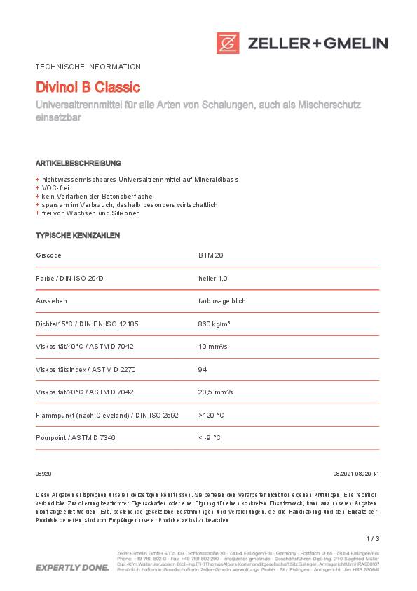 Betontrennmittel B Classic farblos-gelblich 30l Kanister DIVINOL