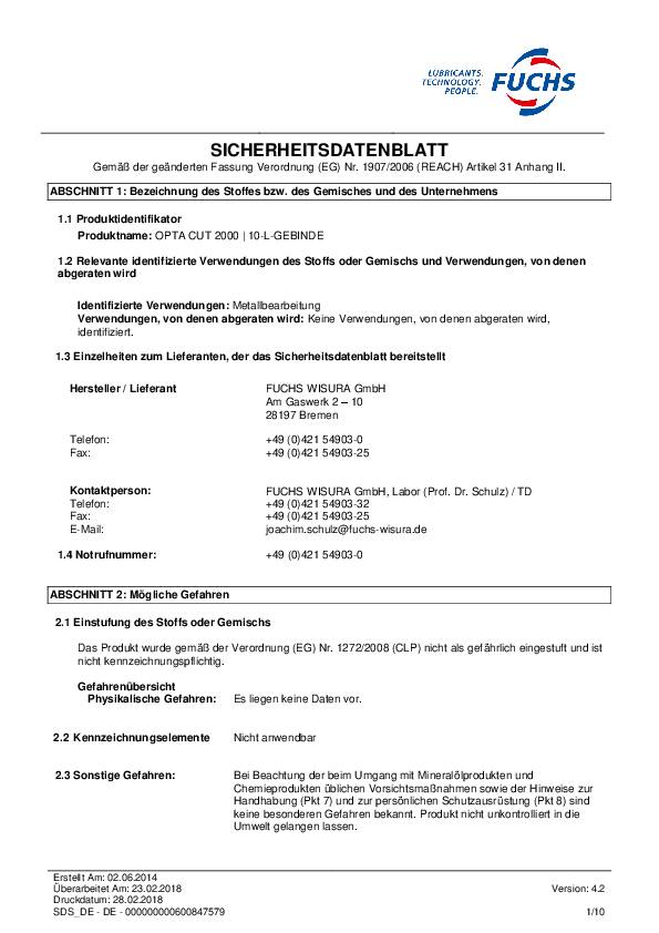 Hochleistungsschneidöl Cut 2000 10l Kanister OPTA