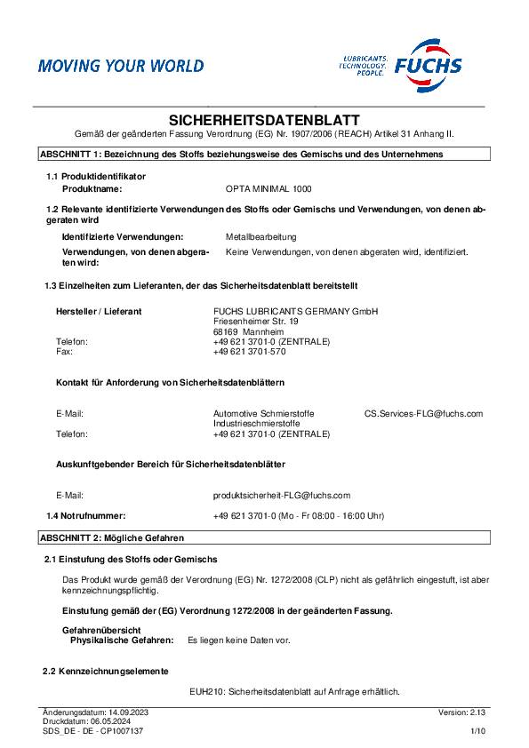 Spezialschneidöl Minimal 1000 5l Kanister OPTA