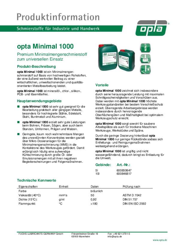 Spezialschneidöl Minimal 1000 5l Kanister OPTA