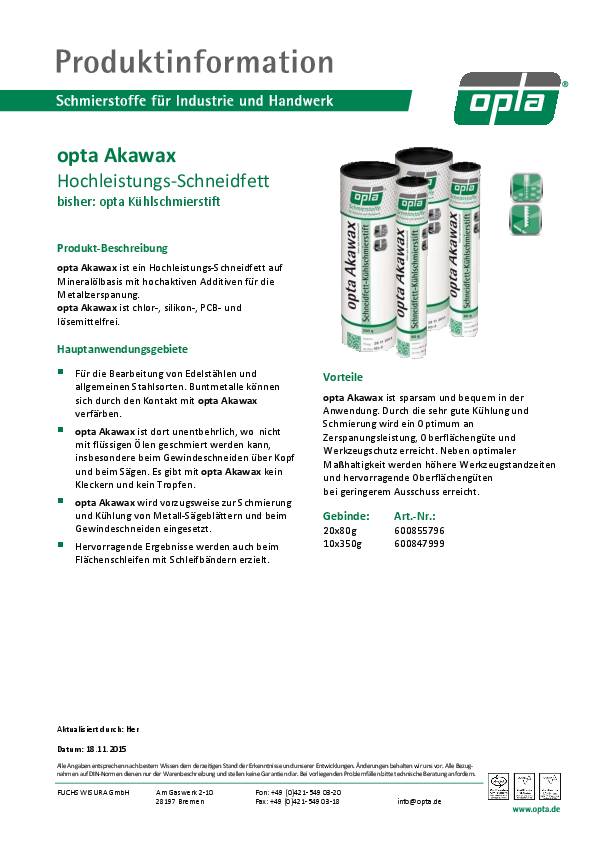 Hochleistungsschneidfett Akawax 350g Stift OPTA
