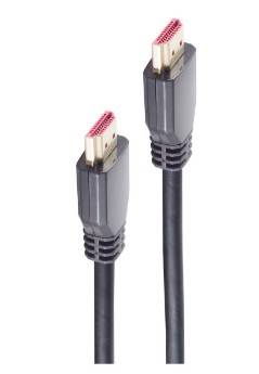 Zwei schwarze HDMI-Kabel mit Steckverbindern auf weißem Hintergrund dargestellt.