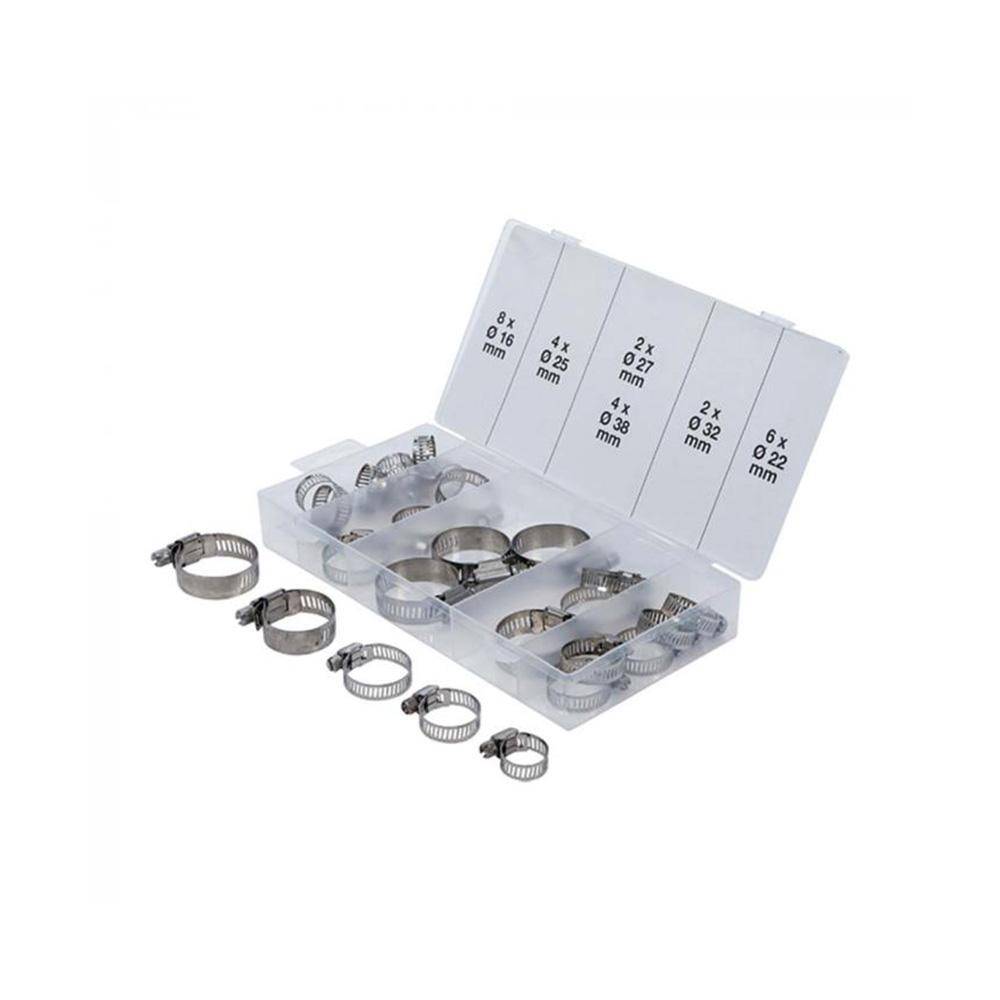 Schlauchklemmen-Sortiment -Durchmesser 16 bis 38 mm - 26teilig - Material Edelstahl