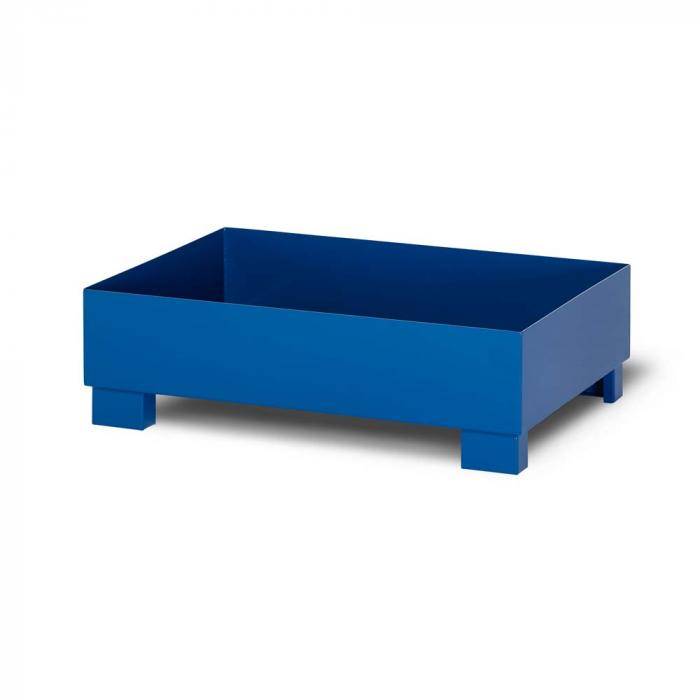Auffangwanne Typ RWO-2 aus Stahl - ohne Gitterrost - passend für 2x 200 Liter Fass - Unterfahrhöhe 100 mm - RAL 5010 enzianblau