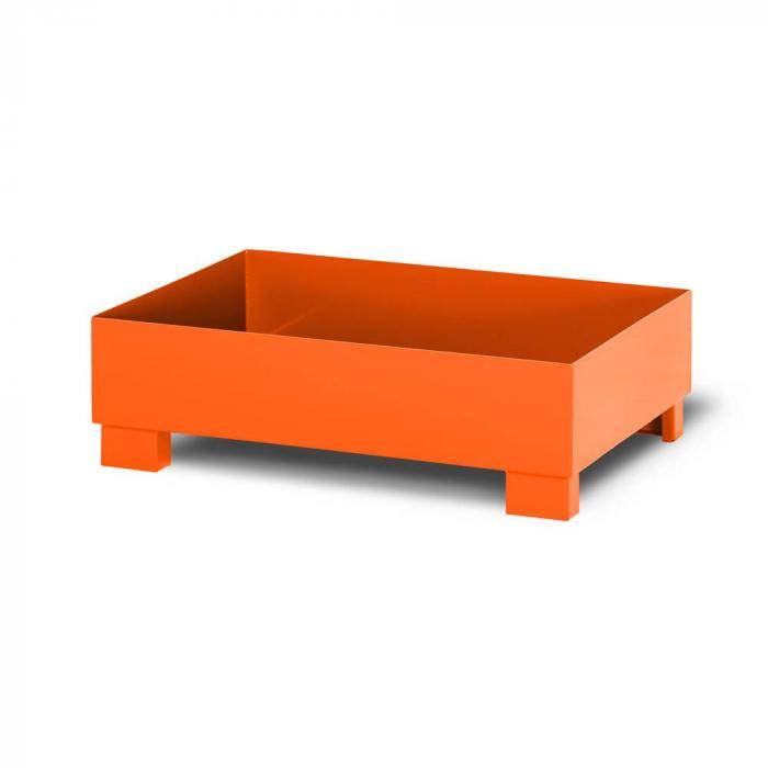 Auffangwanne Typ RWO-2 aus Stahl - ohne Gitterrost - passend für 2x 200 Liter Fass - Unterfahrhöhe 100 mm - RAL 2004 reinorange