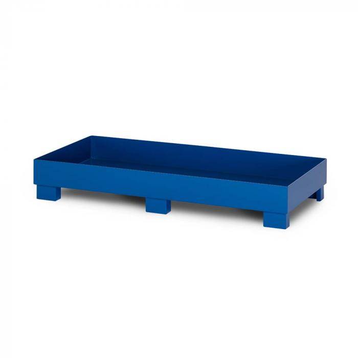 Auffangwanne Typ RWO-3 aus Stahl - ohne Gitterrost - passend für 3x 200 Liter Fass - Unterfahrhöhe 100 mm - RAL 5010 enzianblau