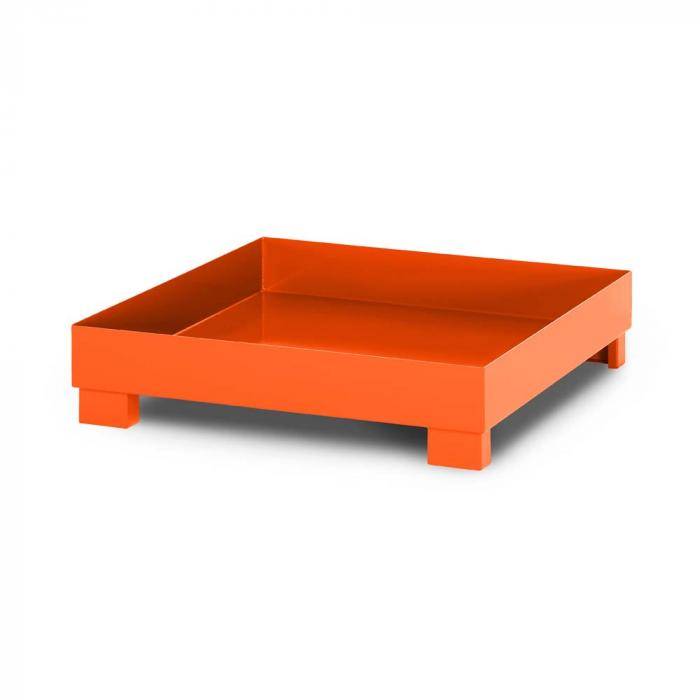 Auffangwanne Typ RWO-4 aus Stahl - ohne Gitterrost - passend für 4x 200 Liter Fass - Unterfahrhöhe 100 mm - RAL 2004 reinorange