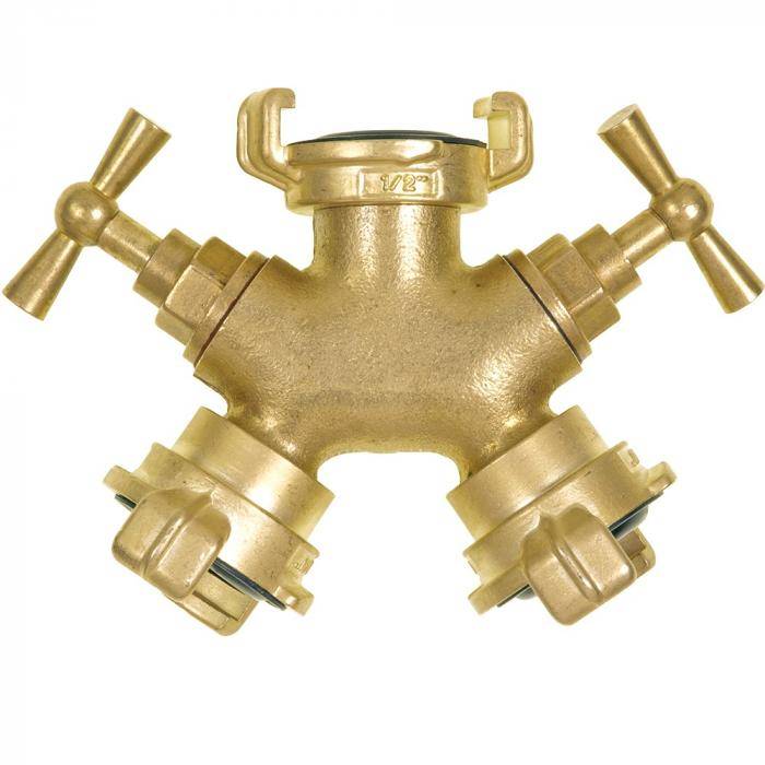 GEKA® Zweiwegeventil - mit Regulier-Schließventil - Messing - Nenngröße 1/2 Zoll - passend für Schlauchgrößen 3/8 bis 1 1/2 Zoll - Preis per St