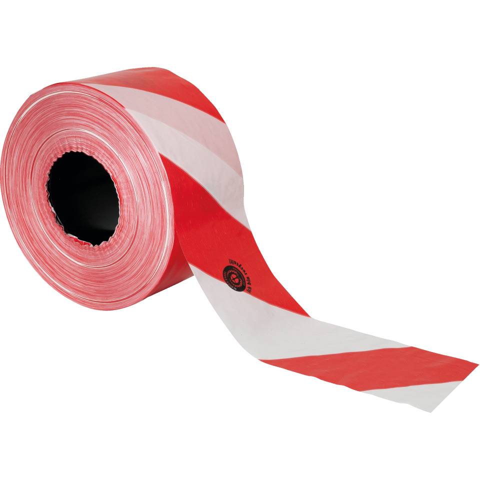 Recycling Absperrband Super, rot/weiß schraffiert, Polyethylen, 80mm, 500m/Rolle