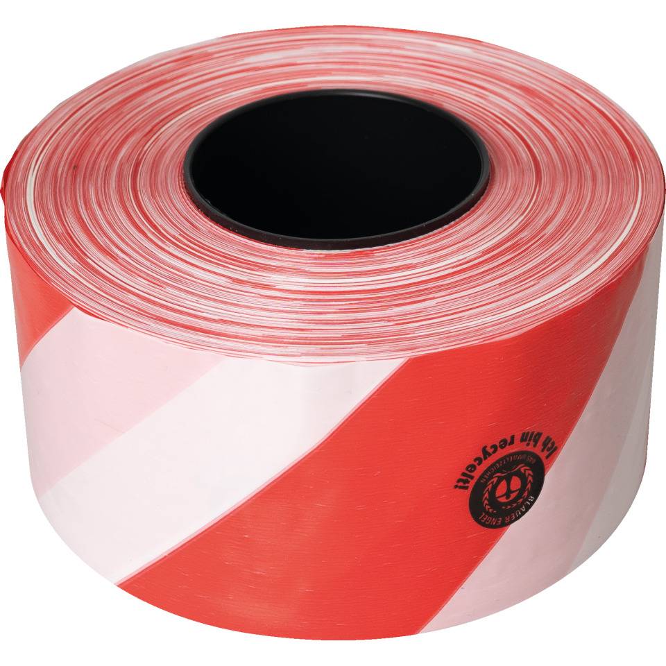 Recycling Absperrband Super, rot/weiß schraffiert, Polyethylen, 80mm, 500m/Rolle
