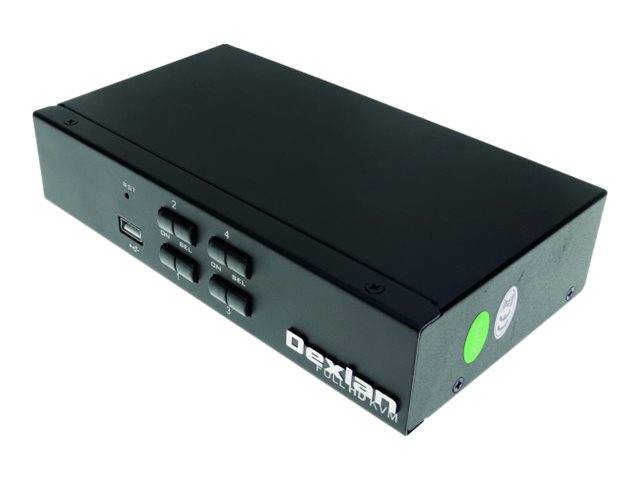 Ein schwarzes elektronisches Gerät mit mehreren Tasten, einschließlich der Zahlen 1 bis 4, einem USB-Anschluss und Unternehmensbranding.