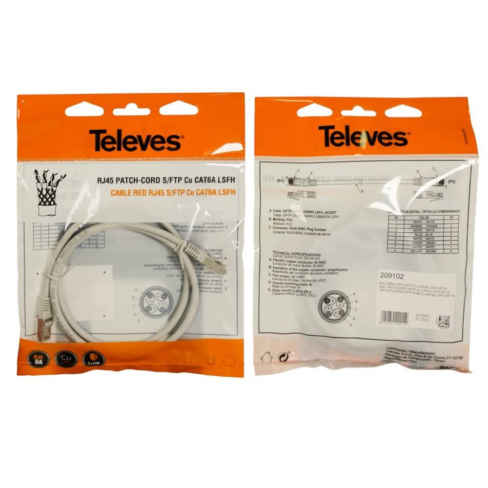 Televes Patchkabel S/FTP CU CAT6A PK6AL1G-T