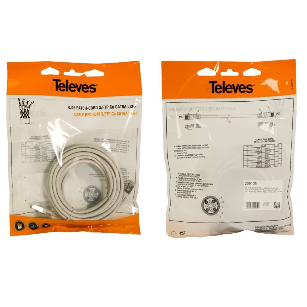 Televes Patchkabel S/FTP CU CAT6A PK6AL2G-T