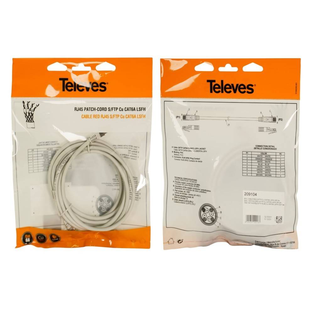 Televes Patchkabel S/FTP CU CAT6A PK6AL3G-T
