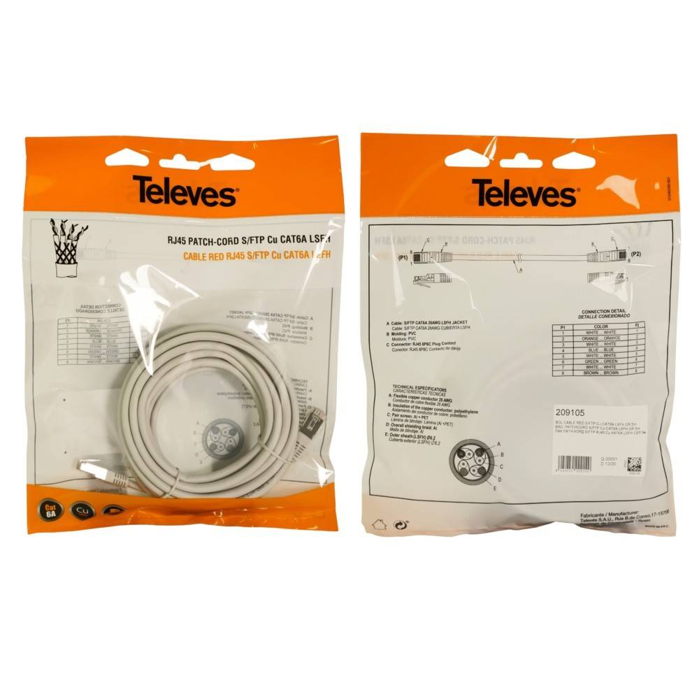 Televes Patchkabel S/FTP CU CAT6A PK6AL5G-T