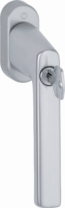 Nahaufnahme eines silbernen Türgriffs mit einem Schlüssel, der in das Schlüsselloch gesteckt ist und Sicherheit und Zugangskontrolle hervorhebt.