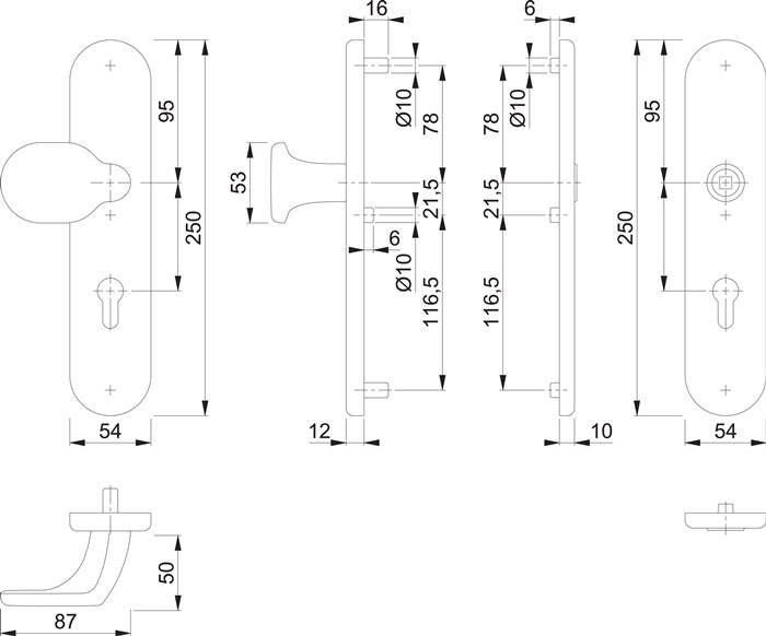 Schutzgarnitur 86G/3331/3310 Alu.F2 92mm 67-77mm HOPPE
