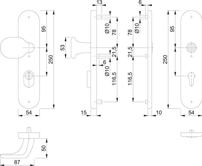 Schutzgarnitur 86G/3332ZA/3310 Alu.F9-2 72mm 37-47mm HOPPE