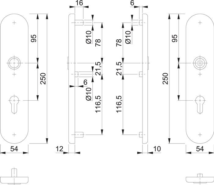 Langschildpaar F1 Alu.silberfarben F1 PZ 72mm HOPPE