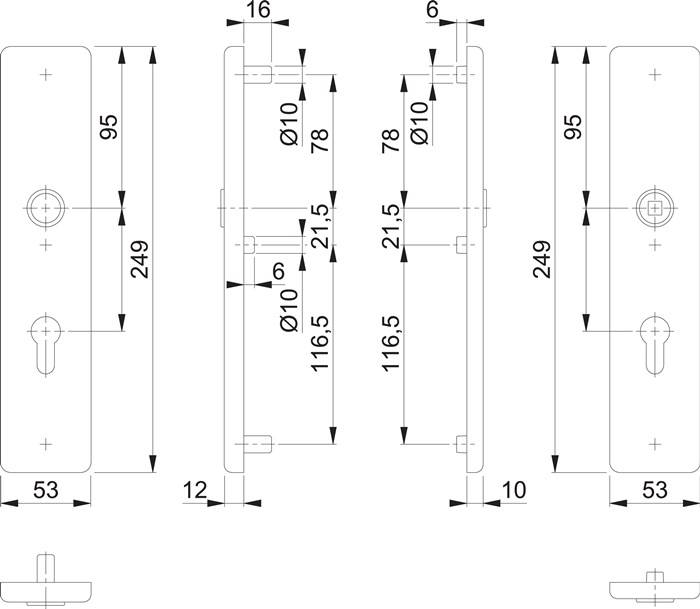Langschildpaar E2221/2210 ma F69 PZ 72mm HOPPE