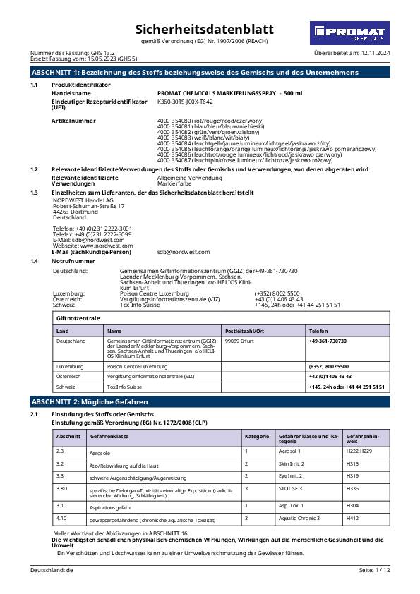 Markierungsspray leuchtpink 500 ml 12 Stück