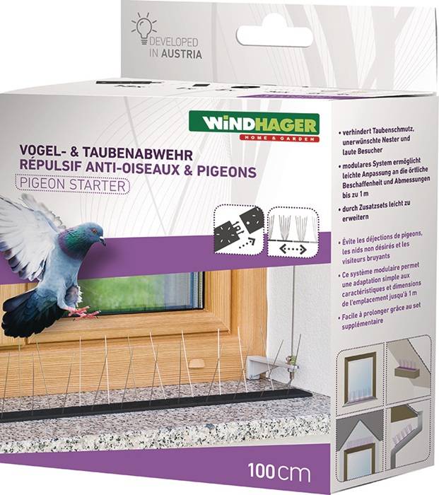 Vogel- u.Taubenabwehr Starter Set Schutz b.1 m,36 Spikes Ku.WINDHAGER