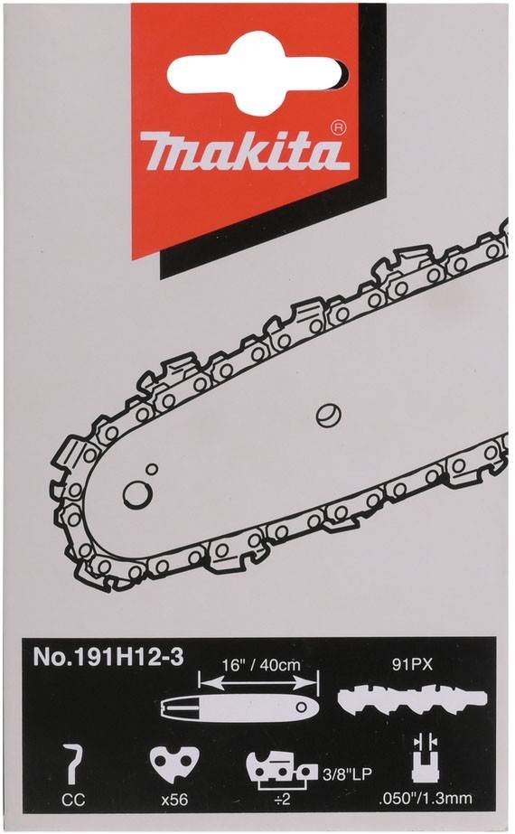 Makita-Kettensägen-Kettenpaket mit der Bezeichnung „No.191H12-3", 16 Zoll/40 cm, 91PX, 3/8 LP, .050/1,3 mm.
