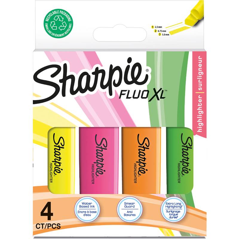 Sharpie Textmarker FLUO XL, farbig sortiert, 4er Blister