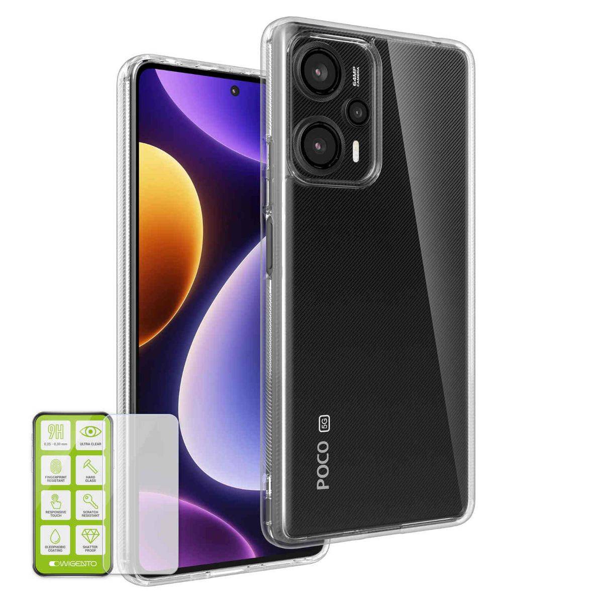 Für Xiaomi Poco F5 Silikoncase TPU Transparent + 0,26 H9 Glas Handy Tasche Hülle Schutz Cover