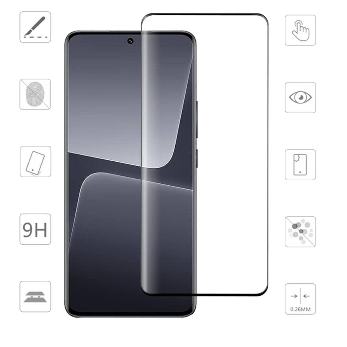 Für Xiaomi 13 Ultra 2x 4D Premium 0,3 mm H9 Curved Hart Glas Panzer Schwarz Folie Schutz Hülle Neu