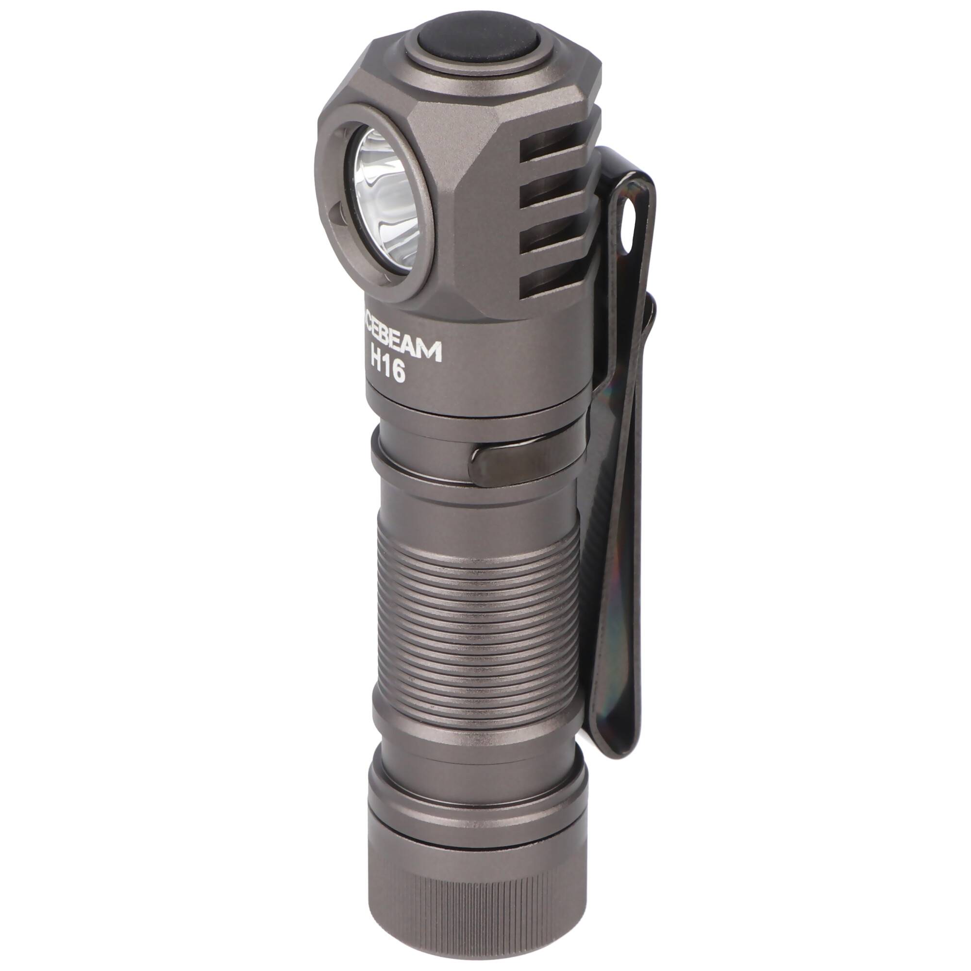 AceBeam H16 LED Stirnlampe mit max. 1.000 Lumen, 6.500K kaltweiß mit grauem Gehäuse, reflektierendes Kopfband, inklusive