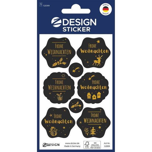 Sticker Weihnachten Papier geprägt 1 Bogen Motiv Gruß schwarz gold