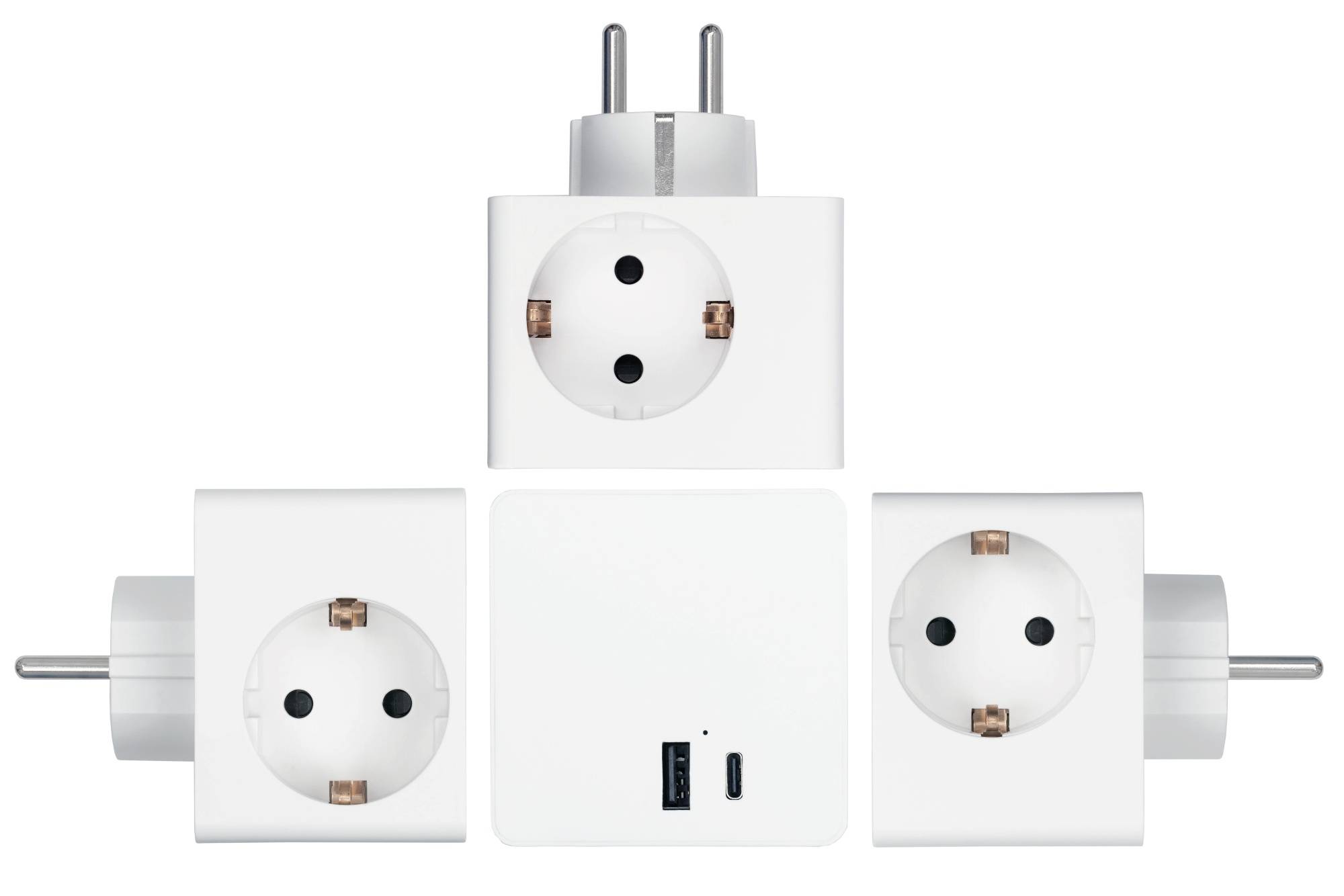 Steckdosenwürfel mit 3x Schutzkontakt-Buchse, USB-C™ (20W, PD 3.0) und USB-A Buchse (18W), weiß