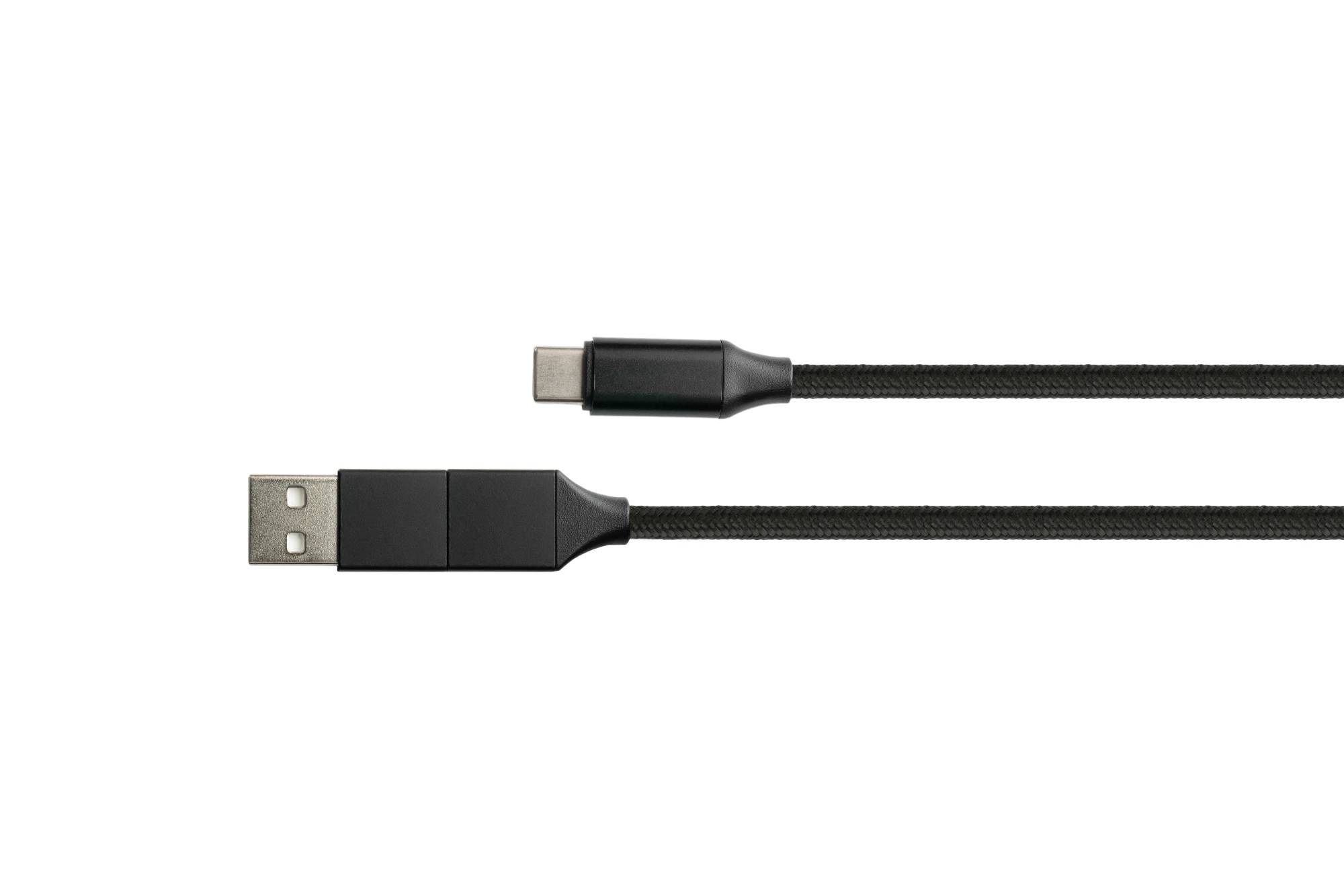 USB 2.0 Lade- und Datenkabel, USB-A und USB-C™ an USB-C™, QC 3.0, PD 60W, Textilmantel, schwarz, 1m, PYTHON® Series