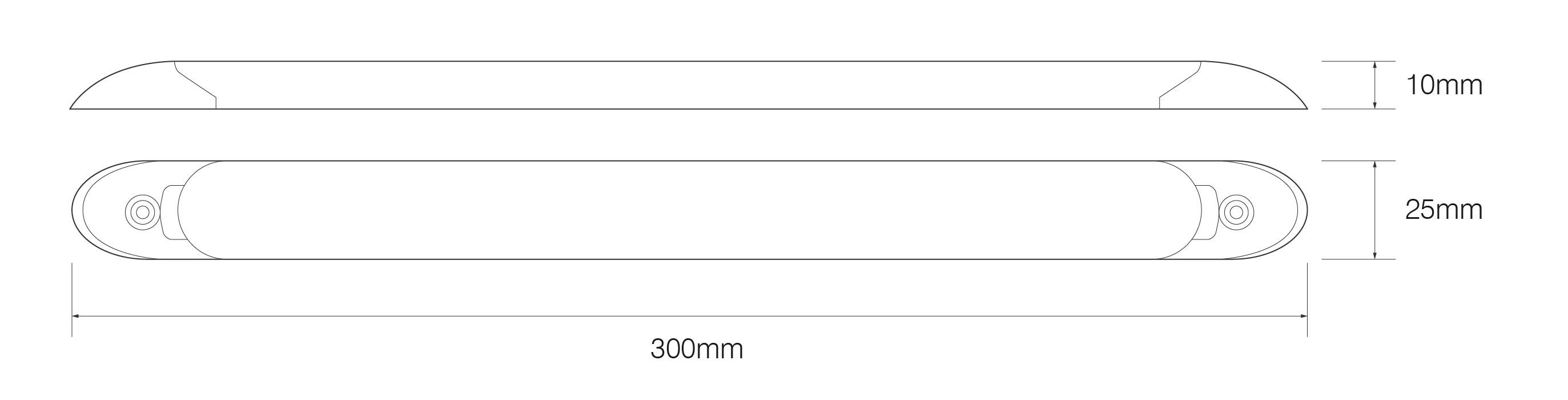 Schmale LED Innenraumleuchte, Switch ON/OFF, 300 mm, weiße Blenden, weiß, 24 Volt