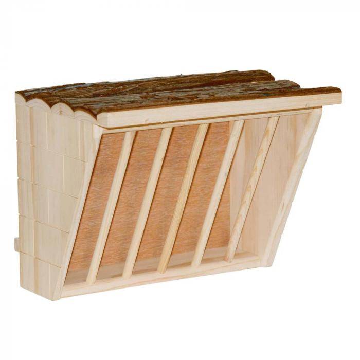 Heuraufe XL Nature - mit Sitzbrett - Holz - Länge 28 cm - Breite 20,5 cm - Höhe 22 cm