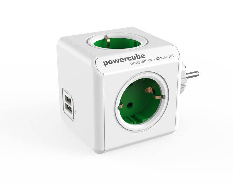 PowerCube Original USB Ladegerät, Steckdosenwürfel und Reiseadapter, Grün