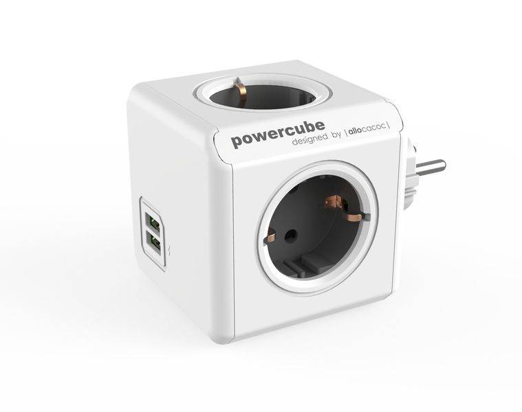 PowerCube Original USB Ladegerät, Steckdosenwürfel und Reiseadapter, Grau