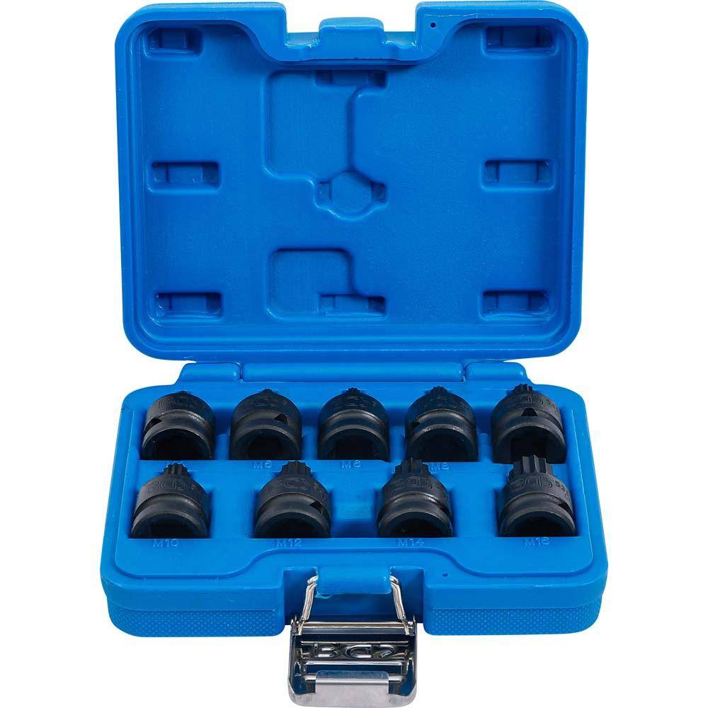 Kraft-Bit-Einsatz-Satz - 9-teilig - Antrieb Innenvierkant 12,5 mm (1/2") - Innenvielzahn (für XZN) M4 bis M16